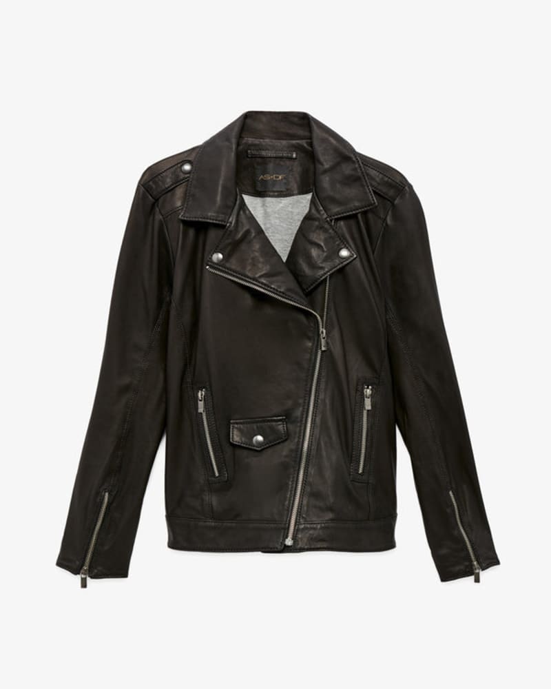 Front of a size XL CULT RECYCLED LEATHER JACKET in Black by AS by DF. | dia_product_style_image_id:237103